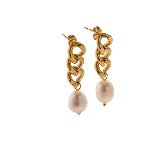 Gold Chain Pearl Drop Earrings