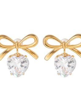 Golden Bow Heart Zircon Earrings