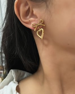 Golden Heart Bow Earrings