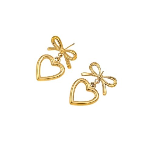 Golden Heart Bow Earrings