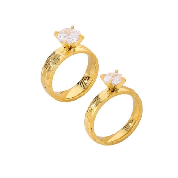 Hammered Gold Zircon Couple Rings