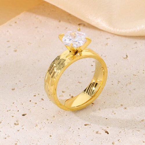 Hammered Gold Zircon Couple Rings