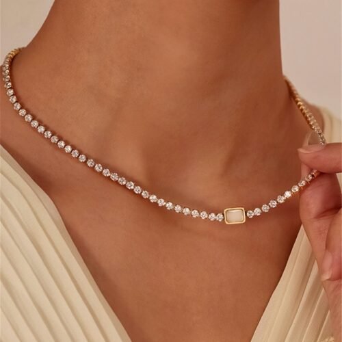 Opal Accent Tennis Necklace