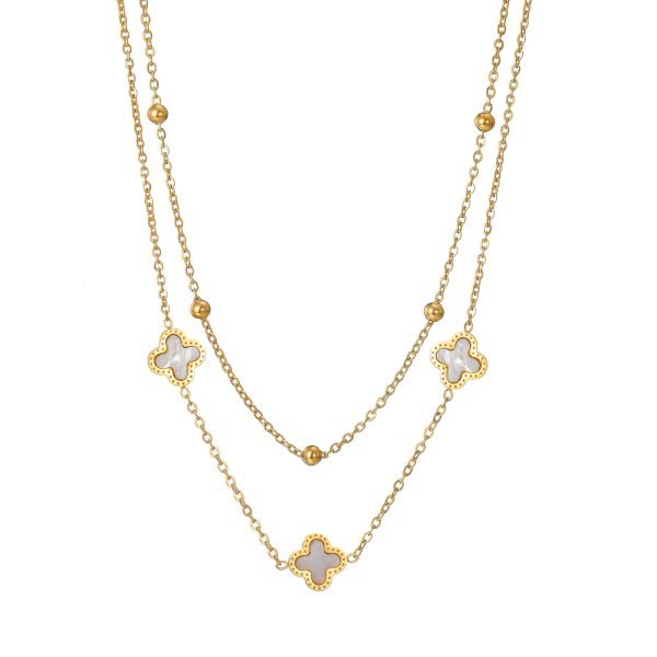Pearlescent Clover Station Layered Necklace