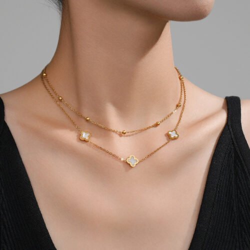 Pearlescent Clover Station Layered Necklace