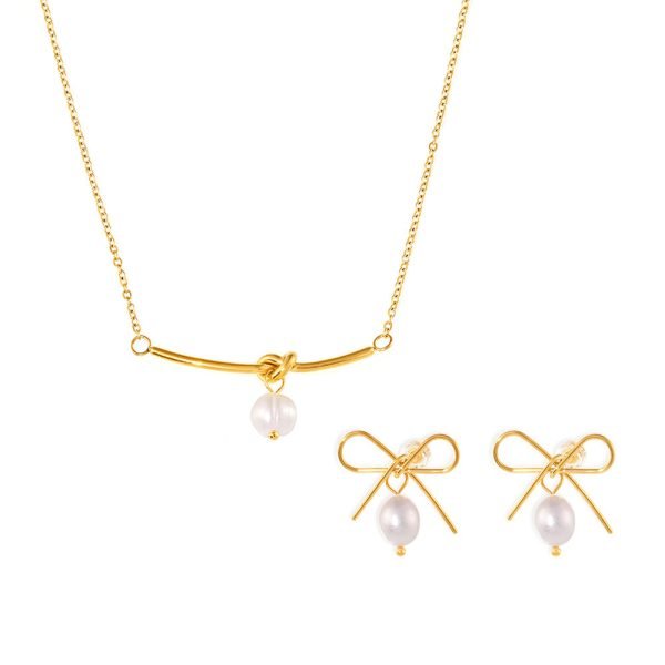 Petite Bow Pearl Drop Set
