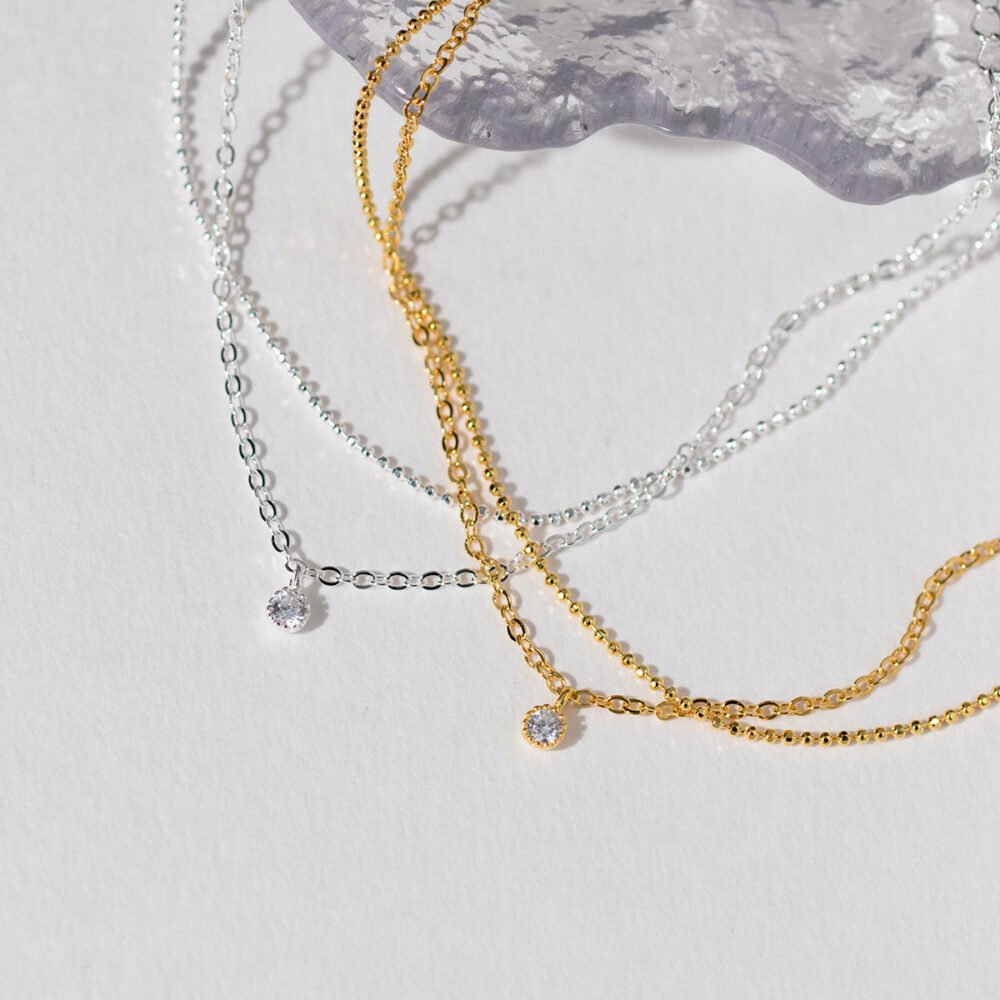 Petite Solitaire Double Chain Bracelet - Image 2