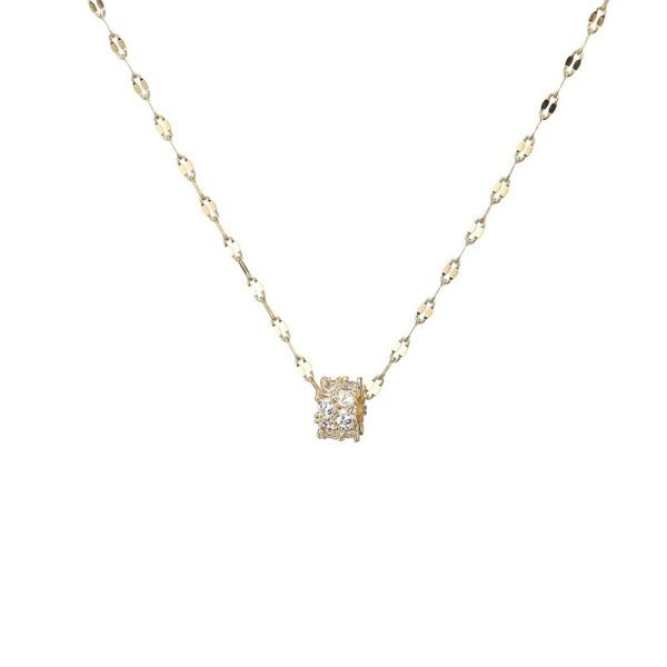 B-ZERO Style Gold Pendant Necklace with Zircon Inlays