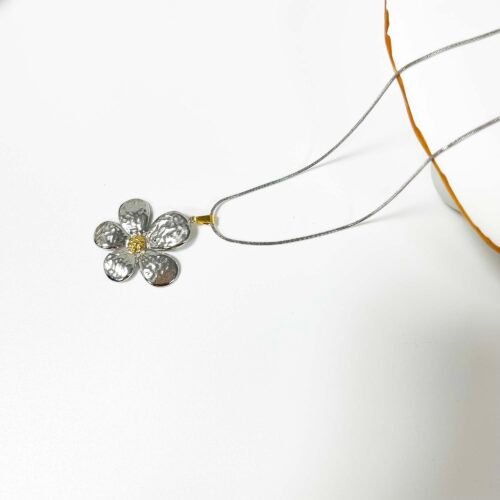 Mixed Metal Flower Pendant Necklace