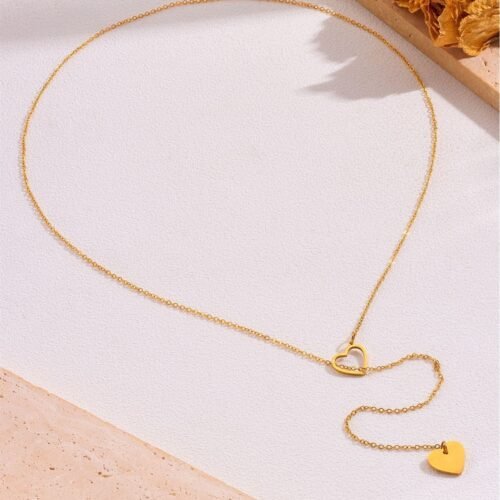 Double Heart Drop Necklace
