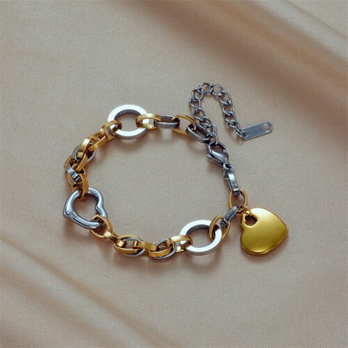 Dual-Tone Heart Chain Bracelet