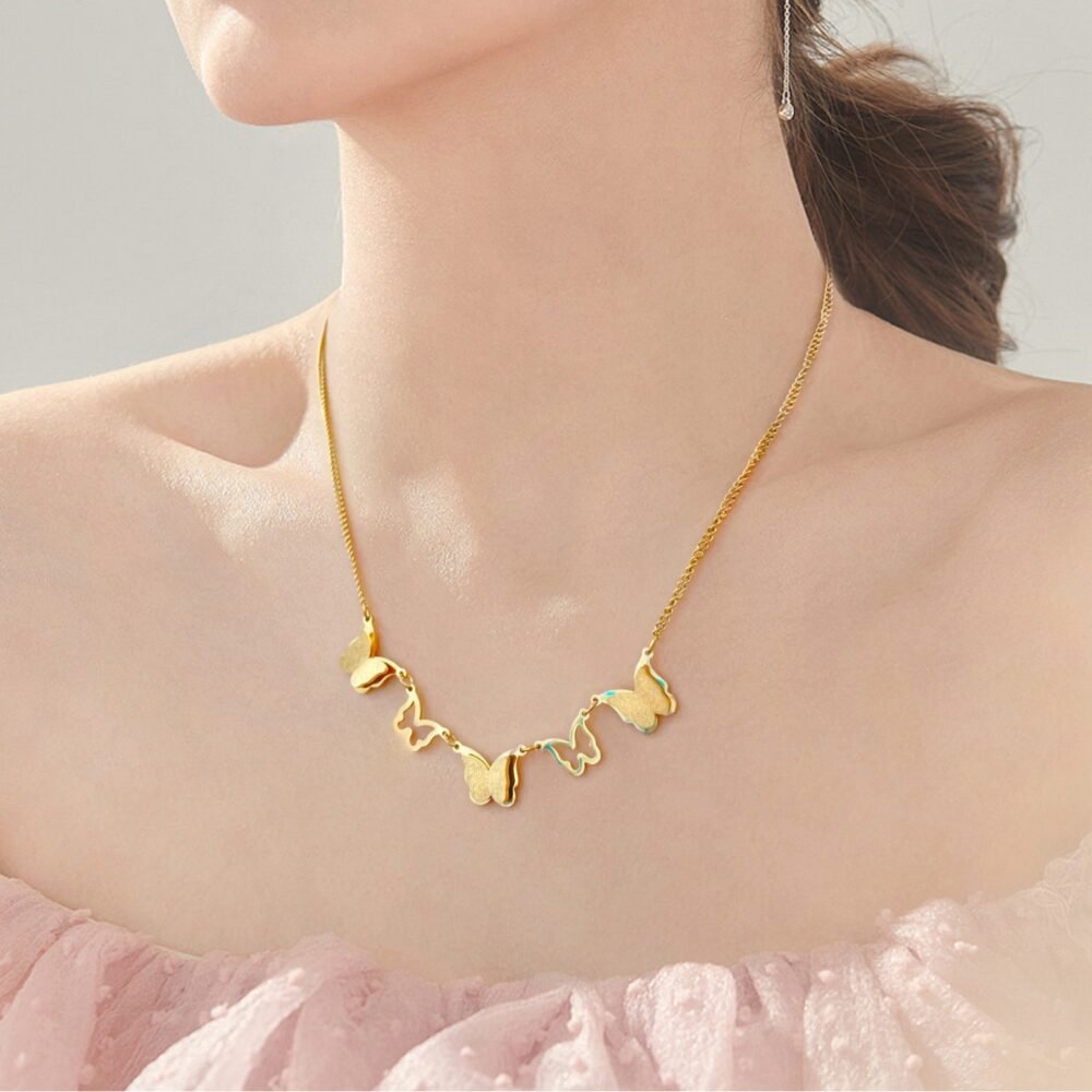 Golden Flutter Cascade Necklace - Image 4