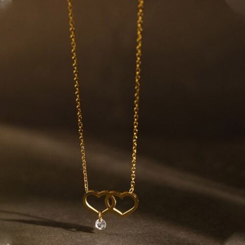 Linked Hearts Diamond Drop Necklace