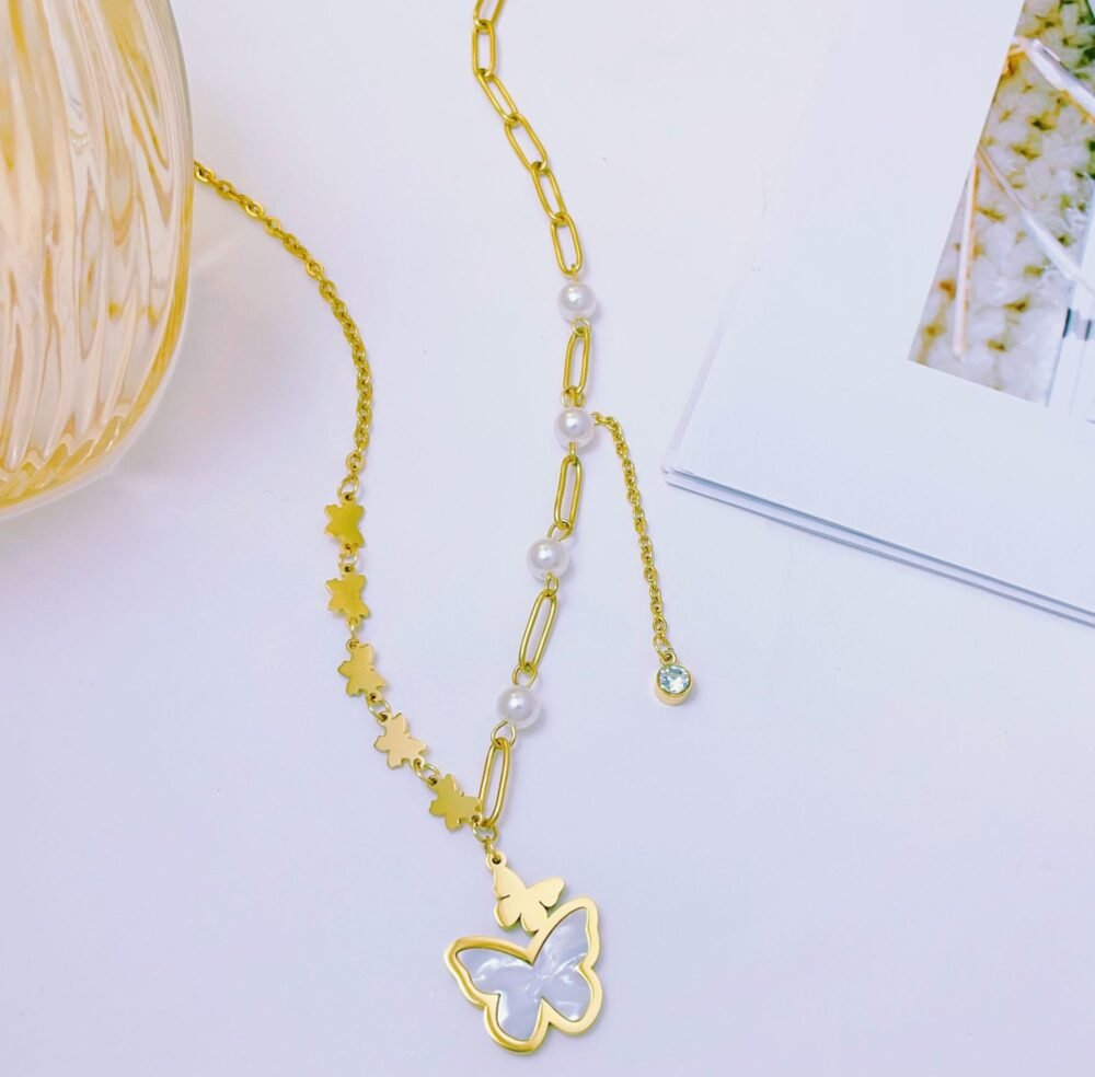 Pearl Flutter Butterfly Necklace - Image 4