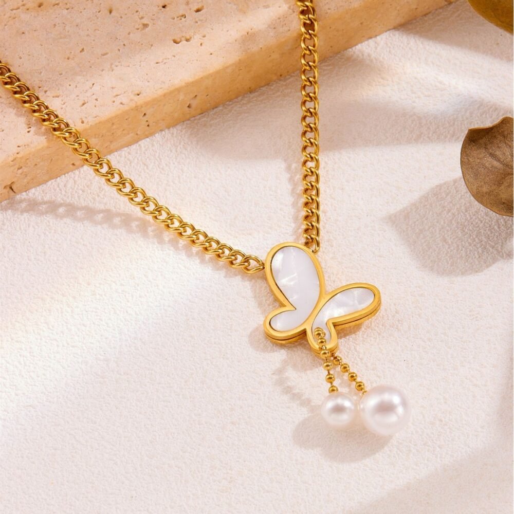 Pearly Flutter Tassel Necklace - Image 2