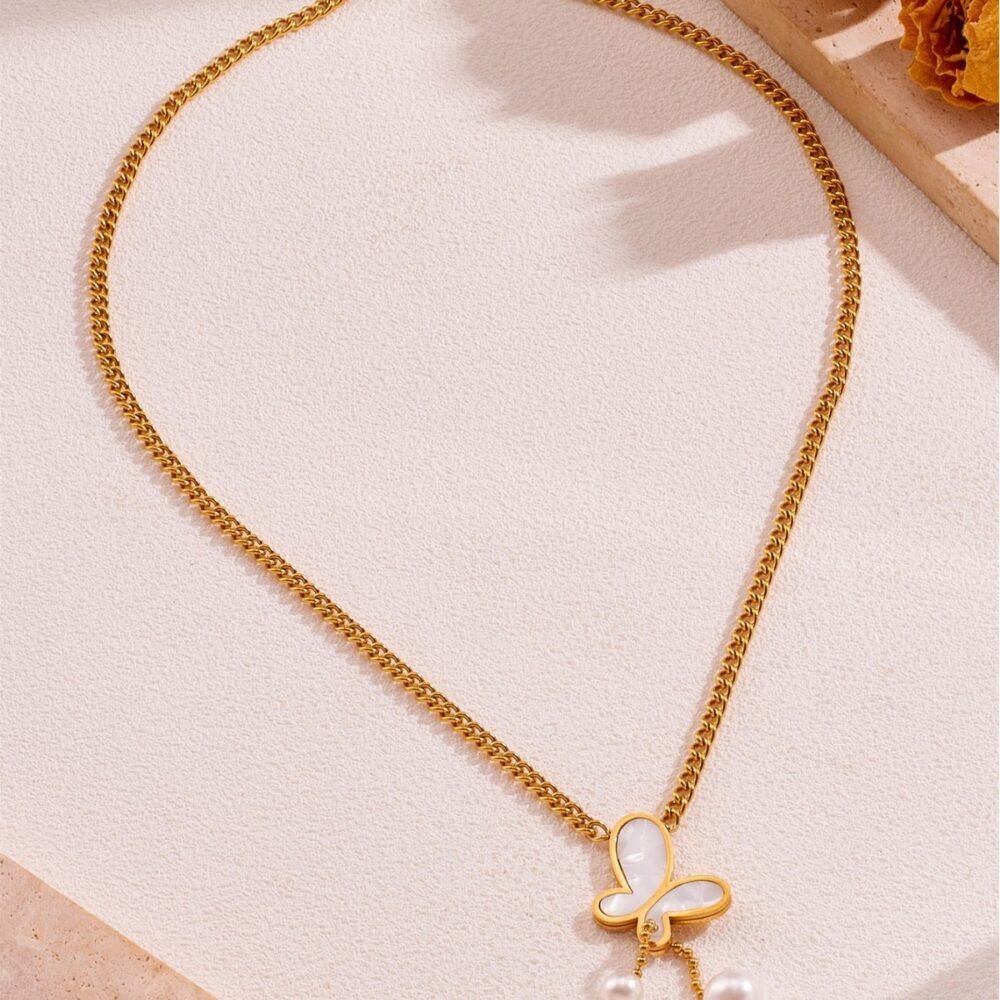 Pearly Flutter Tassel Necklace - Image 3