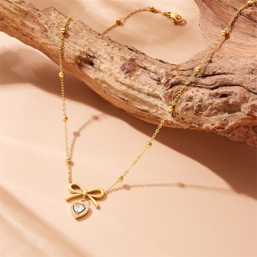 Sweet Bow Heart Pendant Necklace