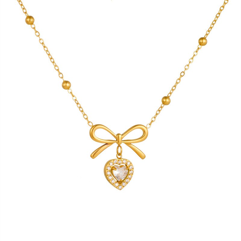 Sweet Bow Heart Pendant Necklace