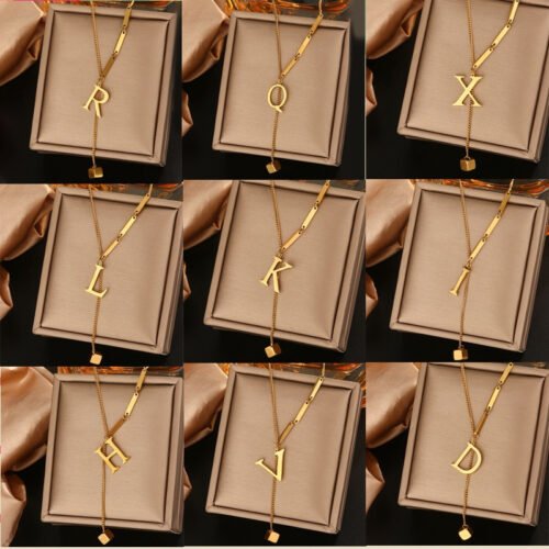 Asymmetric Initial Lariat Necklace