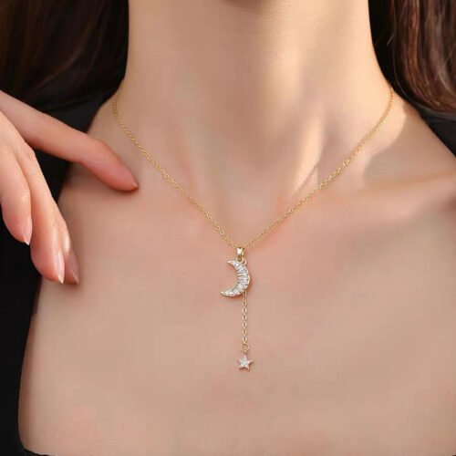 Celestial Cascade Moon & Star Necklace