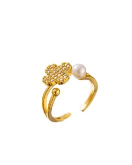 Golden Clover Pearl Cuff Ring