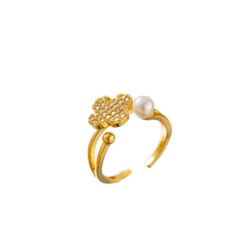 Golden Clover Pearl Cuff Ring