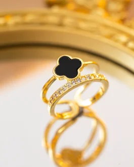 Noir Clover Sparkle Open Ring