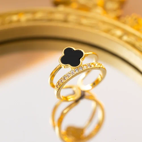 Noir Clover Sparkle Open Ring