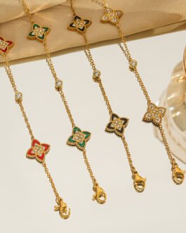 Quatrefoil Gemstone & Zirconia Station Bracelet