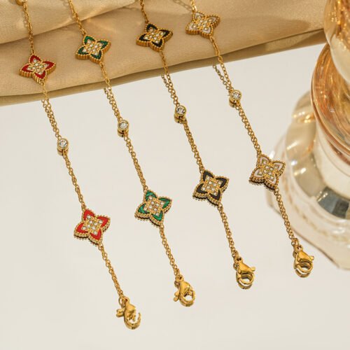 Quatrefoil Gemstone & Zirconia Station Bracelet