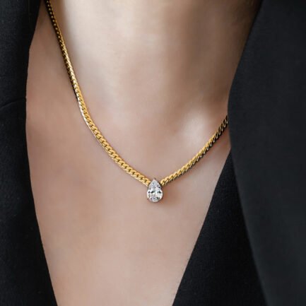 Teardrop Solitaire Cuban Chain Necklace - Image 4