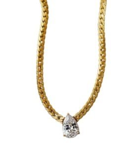 Teardrop Solitaire Cuban Chain Necklace