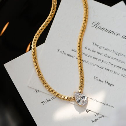 Teardrop Solitaire Cuban Chain Necklace - Image 3