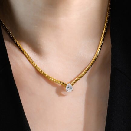 Teardrop Solitaire Cuban Chain Necklace - Image 2