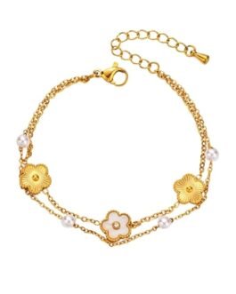 Bloom & Pearl Double Chain Bracelet