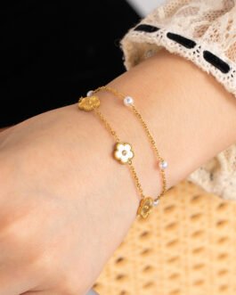 Bloom & Pearl Double Chain Bracelet
