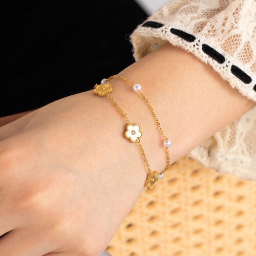 Bloom & Pearl Double Chain Bracelet