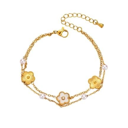Bloom & Pearl Double Chain Bracelet