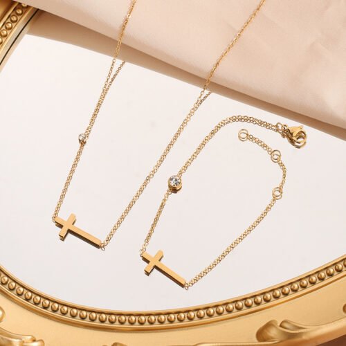 Celestial Faith 18K Gold Cross Jewelry Set