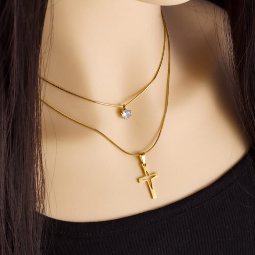 Divine Duo 18K Gold Cross Layered Necklace