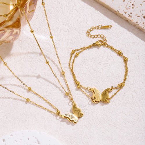 Golden Flutter Butterfly Jewelry Set