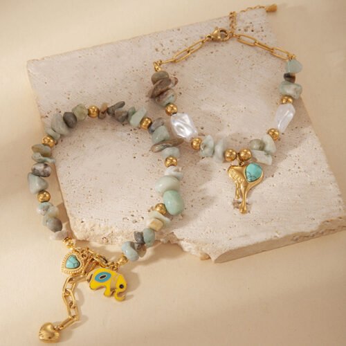 Nomad Spirit Amazonite & Gold Charm Bracelet