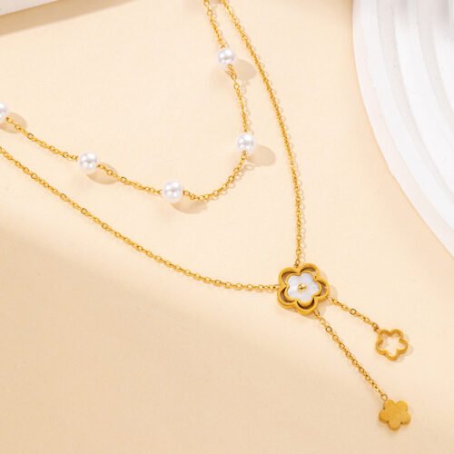 Pearlescent Daisy Layered Necklace