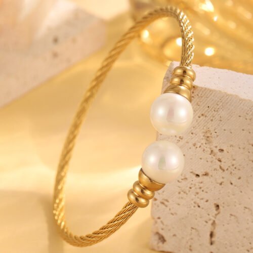 Twisted Elegance Pearl Cable Bangle