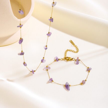 Amethyst Dreams 18K Gold Plated Natural Stone Jewelry Set - 이미지 2