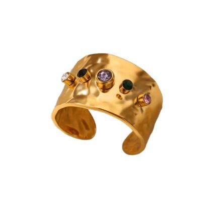 Aurelian Eclipse Colorful Zircon 18K Gold Statement Cuff Ring
