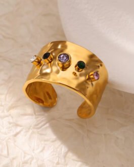 Aurelian Eclipse Colorful Zircon 18K Gold Statement Cuff Ring