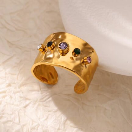 Aurelian Eclipse Colorful Zircon 18K Gold Statement Cuff Ring - Image 2