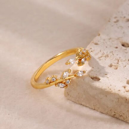 Aurora Leaf Zircon Open Ring - Image 2