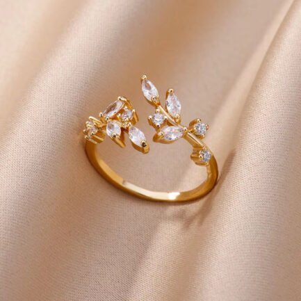 Aurora Leaf Zircon Open Ring - Image 3